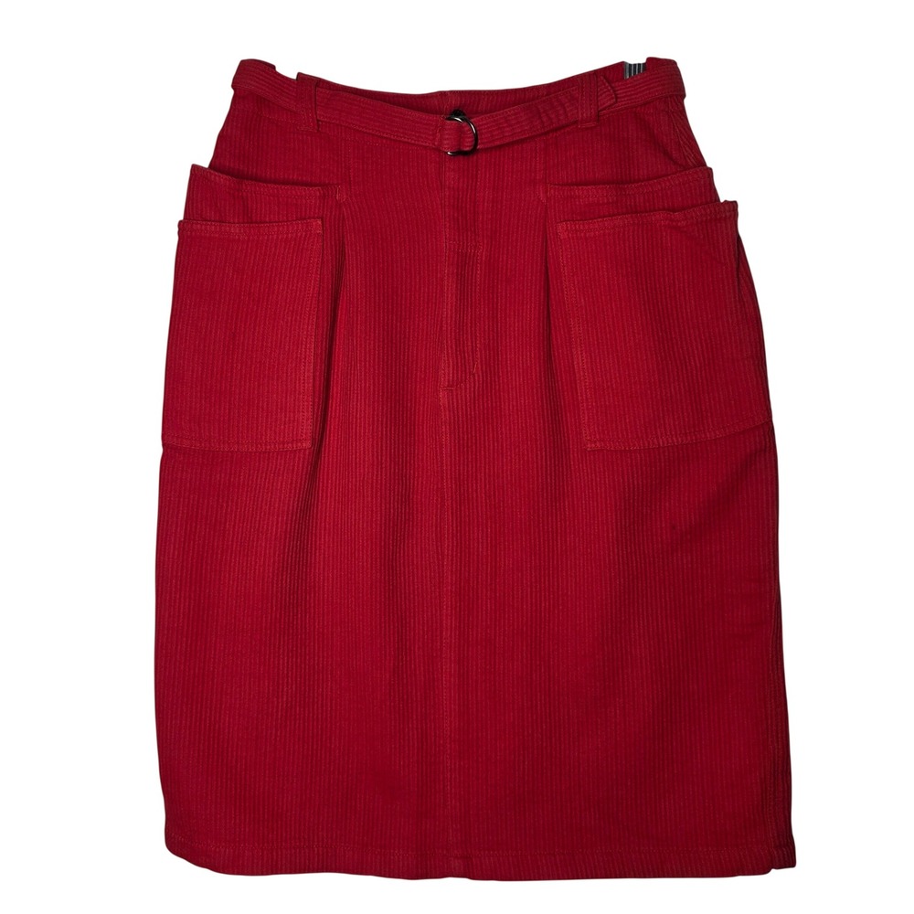 Organically Grown Vintage Red Corduroy Midi Skirt Size 11 High Waist Utility 90s